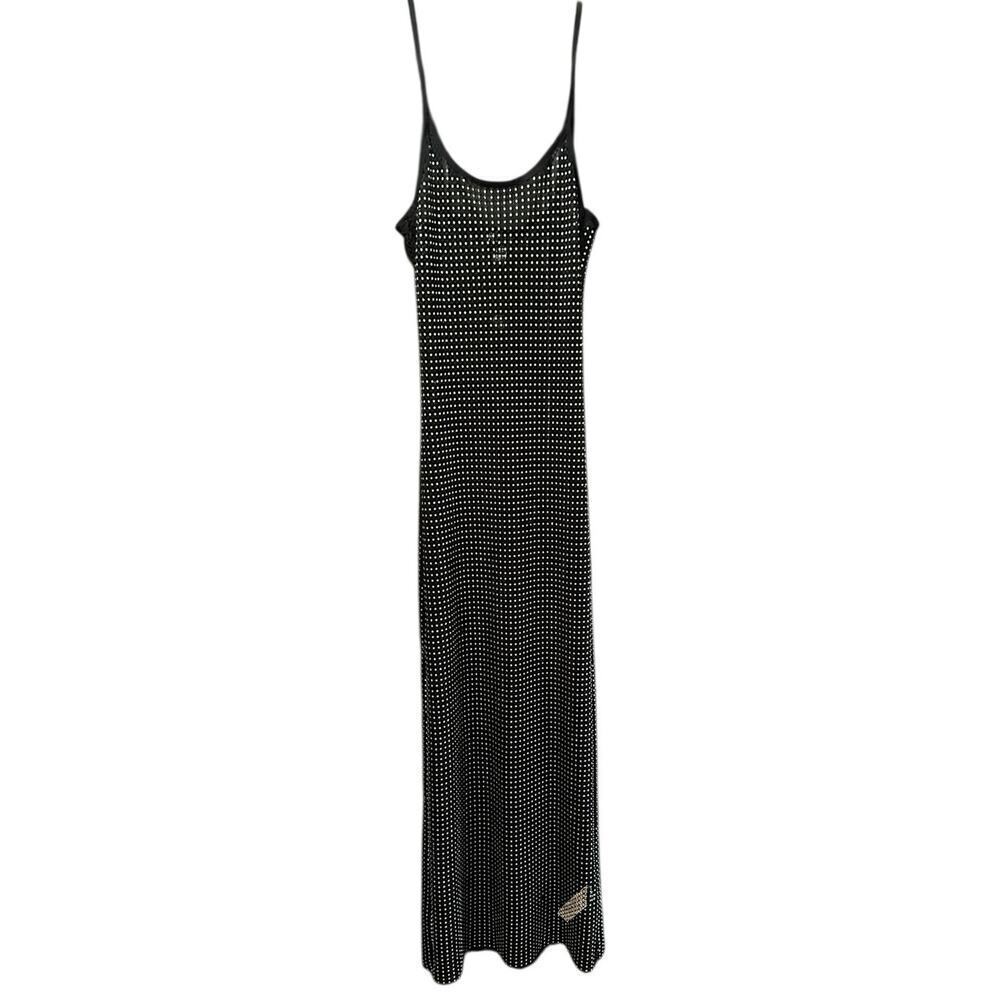 Vintage Refuge Y2K Women Black Mesh Sheer all over rhinestone Dress Size Medium